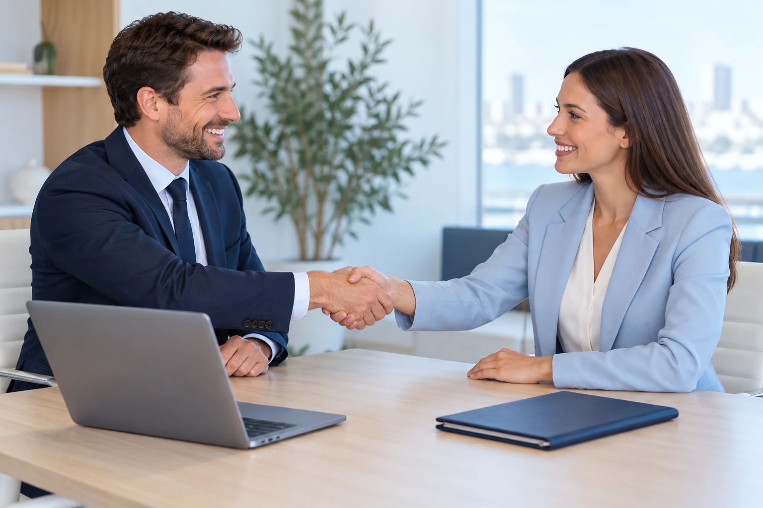 A hiring manager welcoming a new colleague